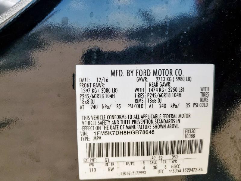 1FM5K7DH8HGB78648 - 2017 FORD EXPLORER XLT BLACK photo 13