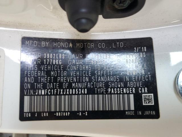 JHMFC1F7XJX005340 - 2018 HONDA CIVIC EXL Ақ фото 13