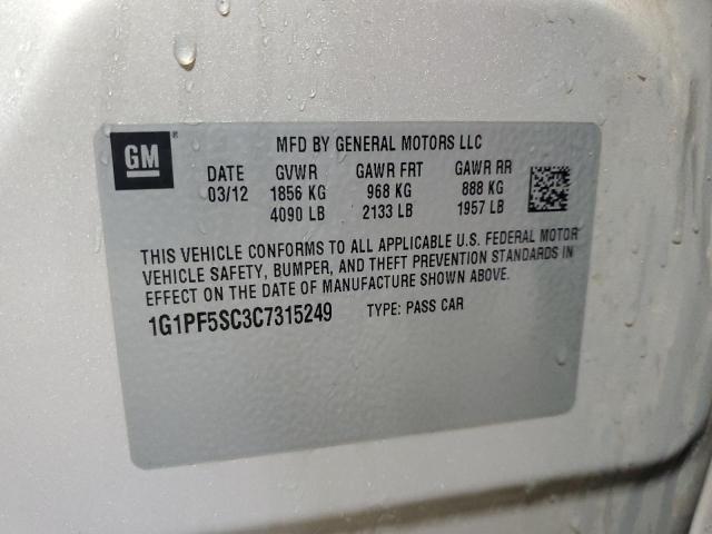 1G1PF5SC3C7315249 - 2012 CHEVROLET CRUZE LT Beżowy zdjęcie 12