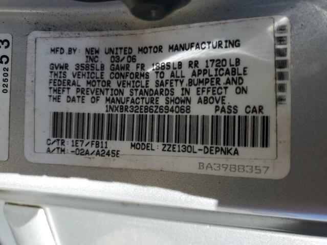 1NXBR32E86Z694068 - 2006 TOYOTA COROLLA CE SILVER photo 12