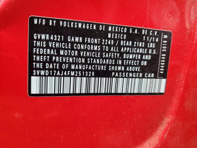 3VWD17AJ4FM251329 - 2015 VOLKSWAGEN JETTA SE 红色 照片 12