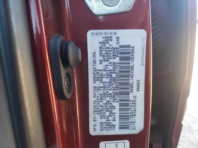 4T1BE30K53U251733 - 2003 TOYOTA CAMRY LE RED photo 12