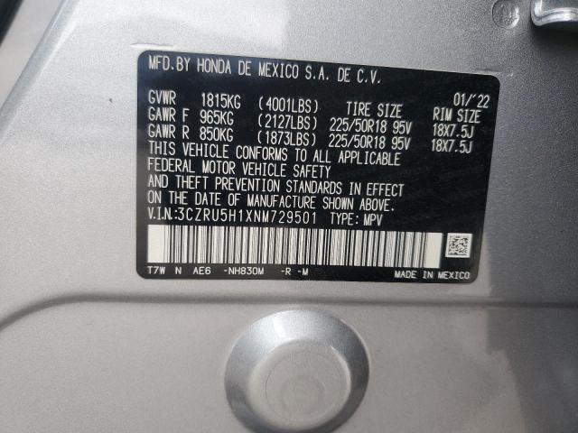 3CZRU5H1XNM729501 - 2022 HONDA HR-V SPORT ვერცხლისფერი ფოტო 12