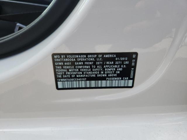 1VWBH7A30CC043157 - 2012 VOLKSWAGEN PASSAT SE Ağ foto 12