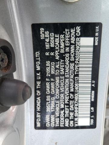 SHHFK7H60LU406113 - 2020 HONDA CIVIC EX SILVER photo 12