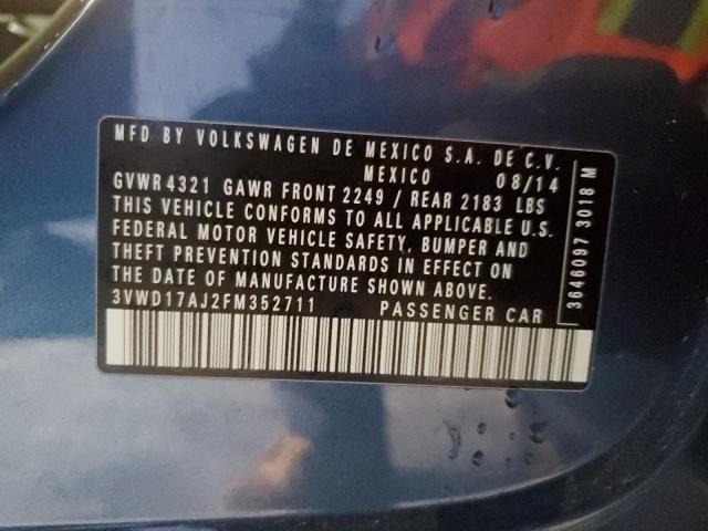 3VWD17AJ2FM352711 - 2015 VOLKSWAGEN JETTA SE BLUE photo 13