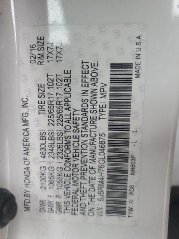 5J6RM4H76GL046875 - 2016 HONDA CR-V EXL WHITE photo 13