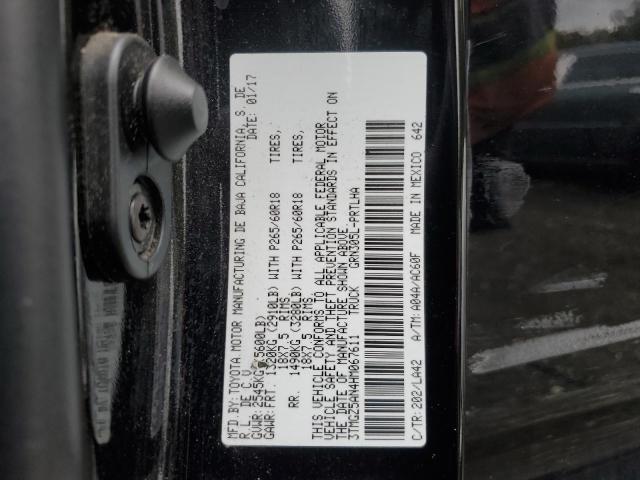3TMGZ5AN4HM067611 - 2017 TOYOTA TACOMA DOUBLE CAB BLACK photo 12