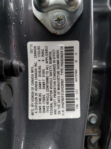 2HGFB2F51DH539507 - 2013 HONDA CIVIC LX GRAY photo 12