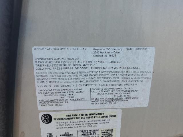 4YDT23R26GT416105 - 2016 PASSPORT TRAVELTRLR TWO TONE photo 10