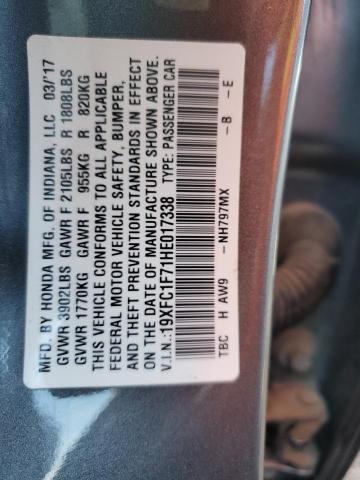 19XFC1F71HE017338 - 2017 HONDA CIVIC EXL GRAY photo 13