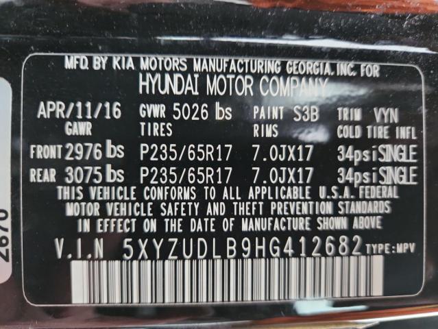 5XYZUDLB9HG412682 - 2017 HYUNDAI SANTA FE S BLACK photo 14