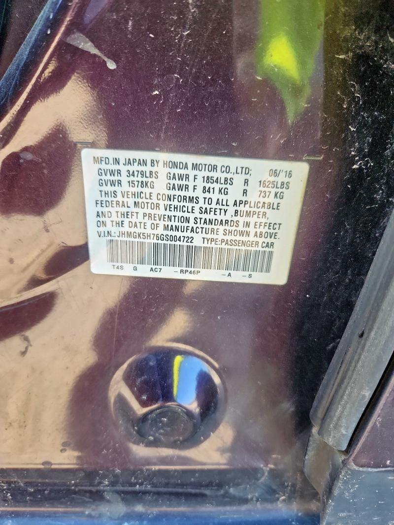 JHMGK5H76GS004722 - 2016 HONDA FIT EX 紫色 照片 12
