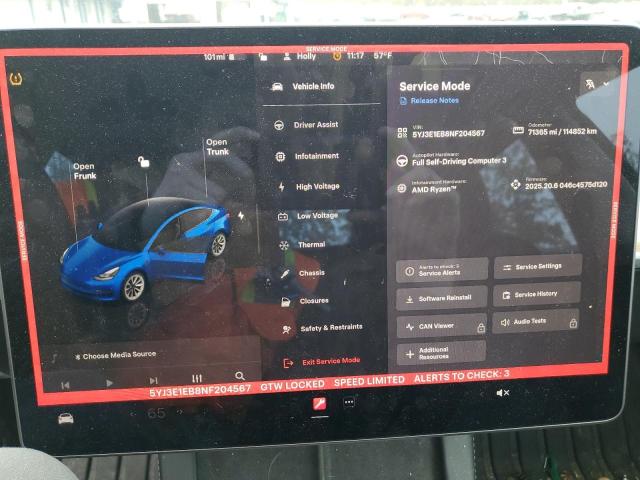 5YJ3E1EB8NF204567 - 2022 TESLA MODEL 3 Կապույտ լուսանկար 9