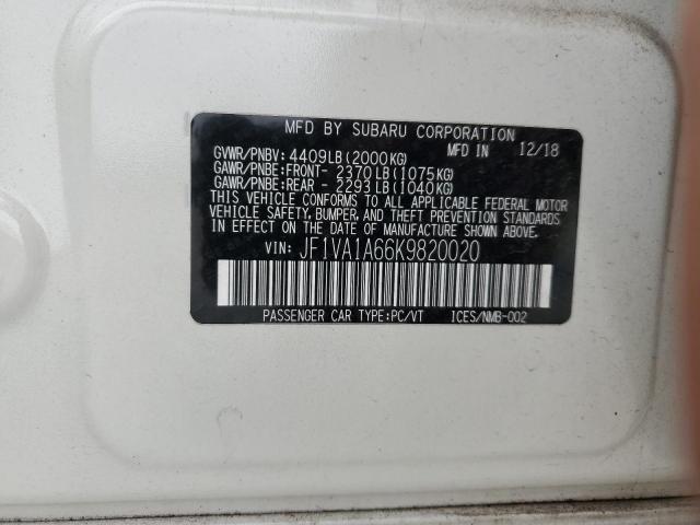 JF1VA1A66K9820020 - 2019 SUBARU WRX WHITE photo 13