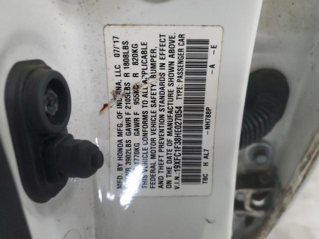 19XFC1F38HE027054 - 2017 HONDA CIVIC EX WHITE photo 12