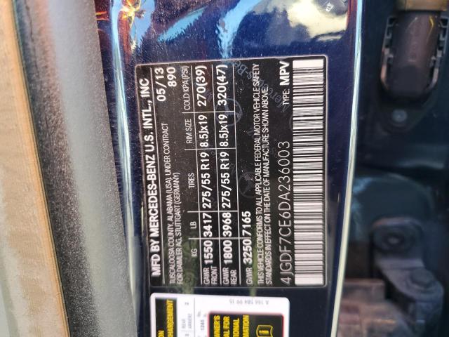 4JGDF7CE6DA236003 - 2013 MERCEDES-BENZ GL 450 4MATIC BLUE photo 13