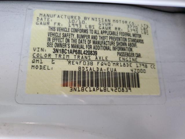 3N1BC1AP6BL420839 - 2011 NISSAN VERSA S WHITE photo 13