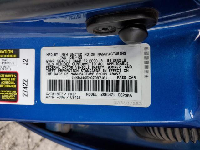 1NXBU40EX9Z087181 - 2009 TOYOTA COROLLA BASE Կապույտ լուսանկար 12