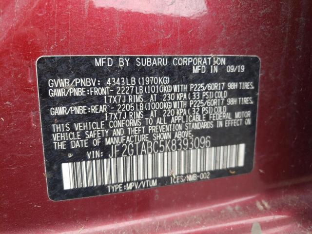 JF2GTABC5K8393096 - 2019 SUBARU CROSSTREK RED photo 12