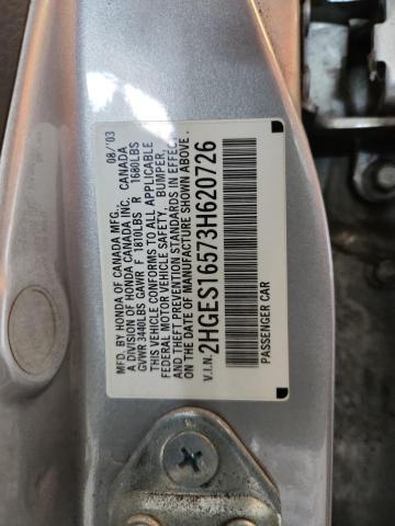 2HGES16573H620726 - 2003 HONDA CIVIC LX SILVER photo 12