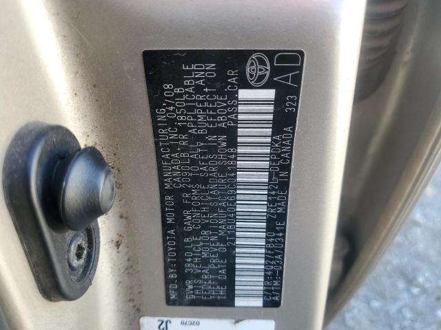 2T1BU40E69C041848 - 2009 TOYOTA COROLLA BASE GOLD photo 12