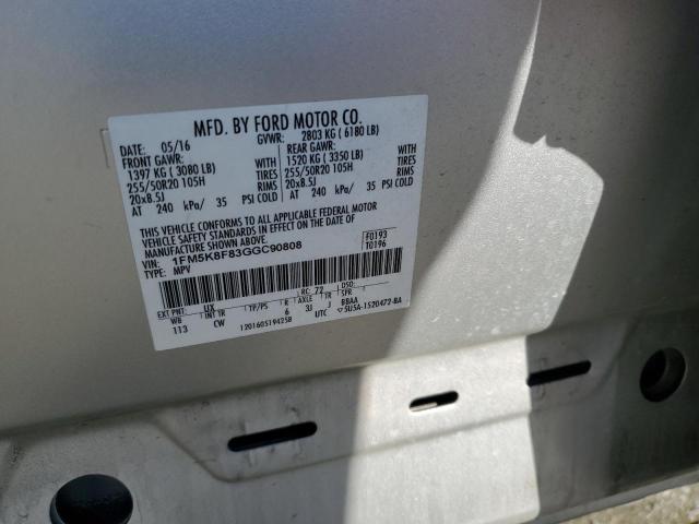 1FM5K8F83GGC90808 - 2016 FORD EXPLORER LIMITED SILVER photo 13