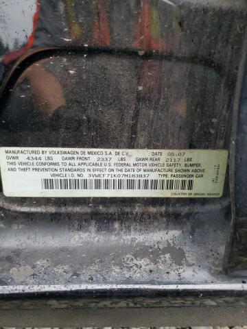 3VWEF71K07M183837 - 2007 VOLKSWAGEN JETTA WOLFSBURG 黑色 照片 12