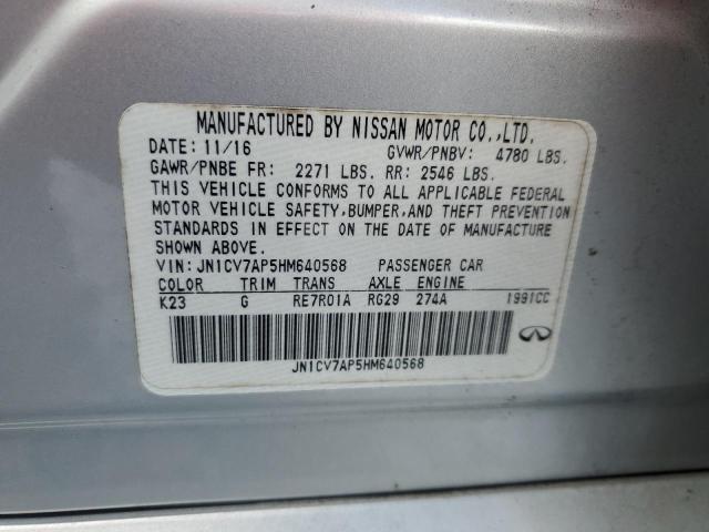 JN1CV7AP5HM640568 - 2017 INFINITI Q50 BASE Plata foto 12