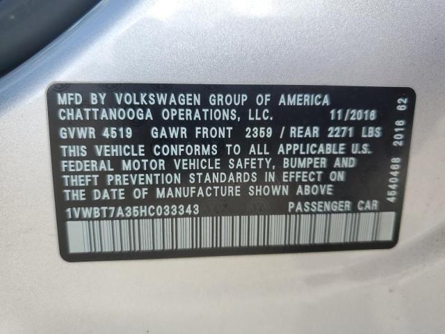 1VWBT7A35HC033343 - 2017 VOLKSWAGEN PASSAT SE SILVER photo 12