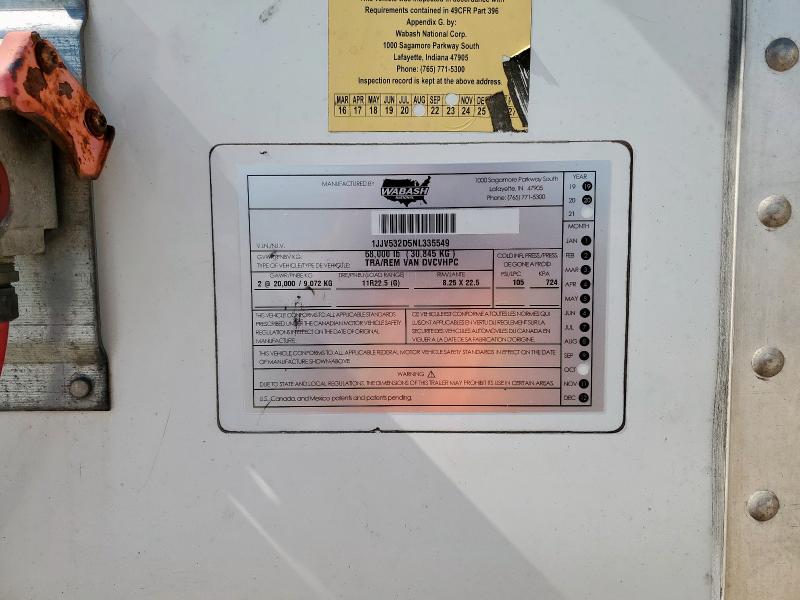 1JJV532D5NL335549 - 2022 WABASH TRAILER WHITE photo 10