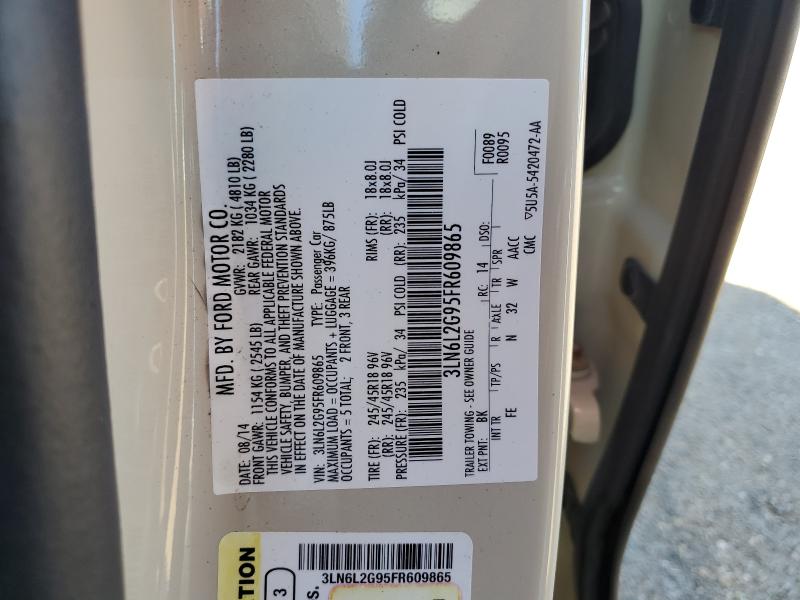 3LN6L2G95FR609865 - 2015 LINCOLN MKZ BEIGE photo 12