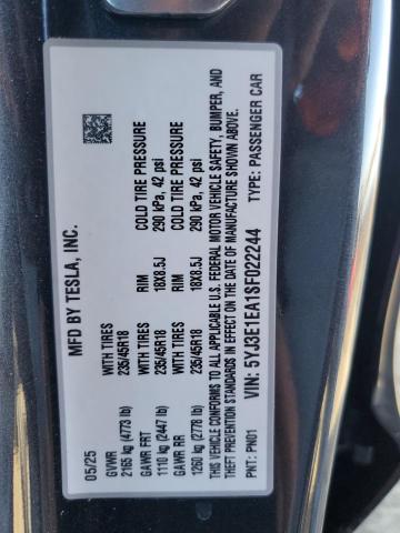 5YJ3E1EA1SF022244 - 2025 TESLA MODEL 3 GRAY photo 13