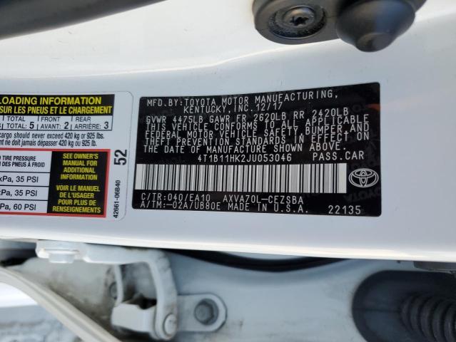 4T1B11HK2JU053046 - 2018 TOYOTA CAMRY L 白色 照片 12