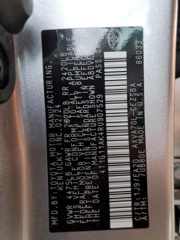 4T1G11AK4RU907529 - 2024 TOYOTA CAMRY SE NIGHT SHADE SILVER photo 12