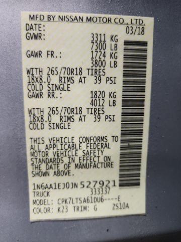 1N6AA1EJ0JN527921 - 2018 NISSAN TITAN S 银色 照片 13