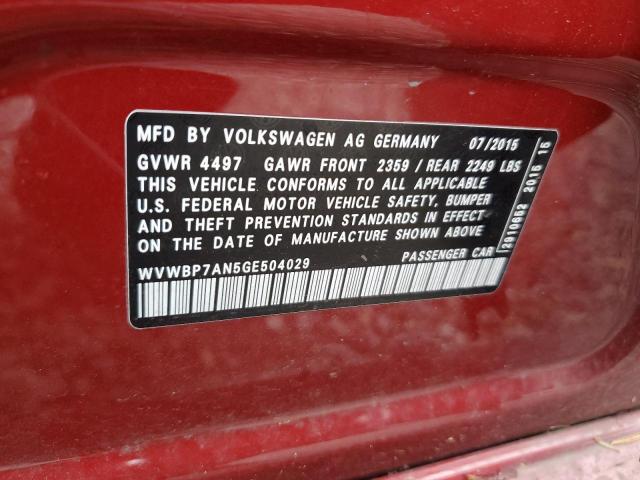 WVWBP7AN5GE504029 - 2016 VOLKSWAGEN CC BASE RED photo 12