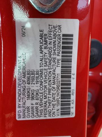 19XFL1H75RE027711 - 2024 HONDA CIVIC EXL წითელი ფოტო 12