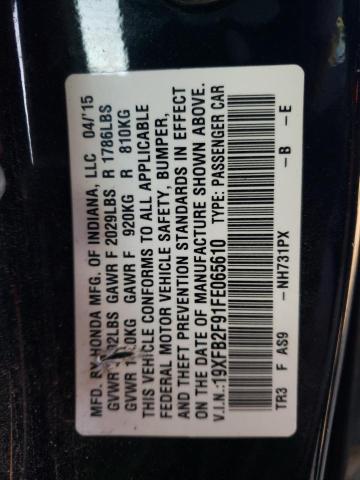 19XFB2F91FE065610 - 2015 HONDA CIVIC EXL შავი ფოტო 12