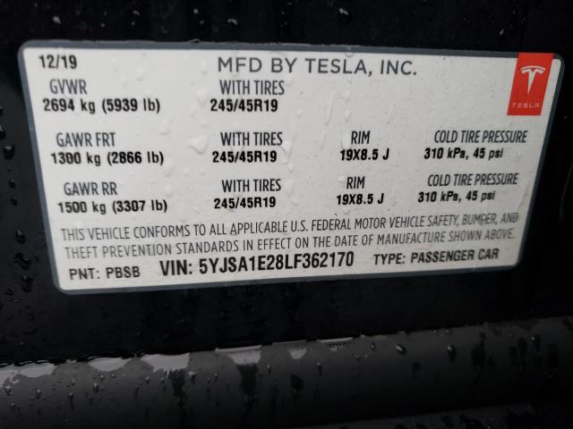 5YJSA1E28LF362170 - 2020 TESLA MODEL S BLACK photo 13