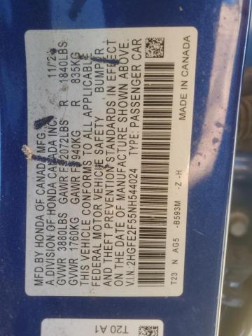 2HGFE2F55NH544024 - 2022 HONDA CIVIC SPORT 蓝色 照片 12