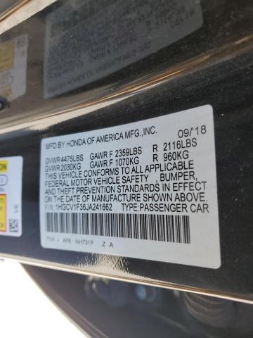 1HGCV1F36JA241662 - 2018 HONDA ACCORD SPORT Schwarz Foto 12