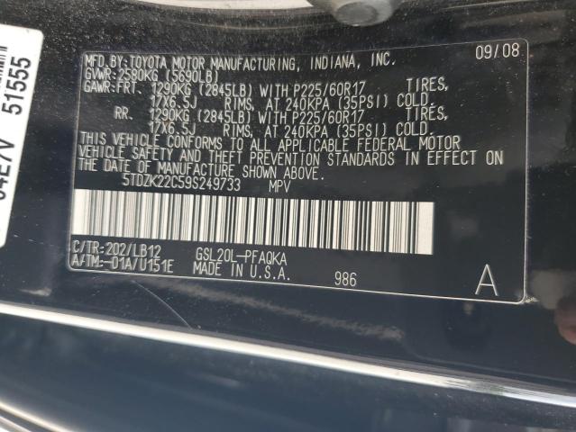 5TDZK22C59S249733 - 2009 TOYOTA SIENNA XLE BLACK photo 13