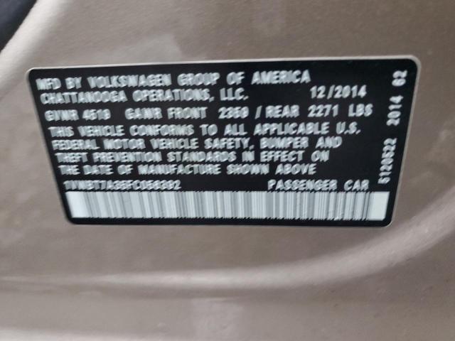 1VWBT7A35FC056392 - 2015 VOLKSWAGEN PASSAT SE TAN photo 12