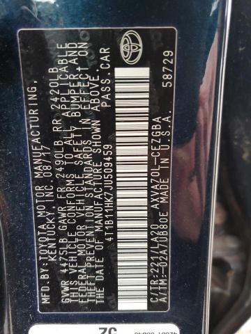 4T1B11HK7JU509459 - 2018 TOYOTA CAMRY L BLACK photo 12