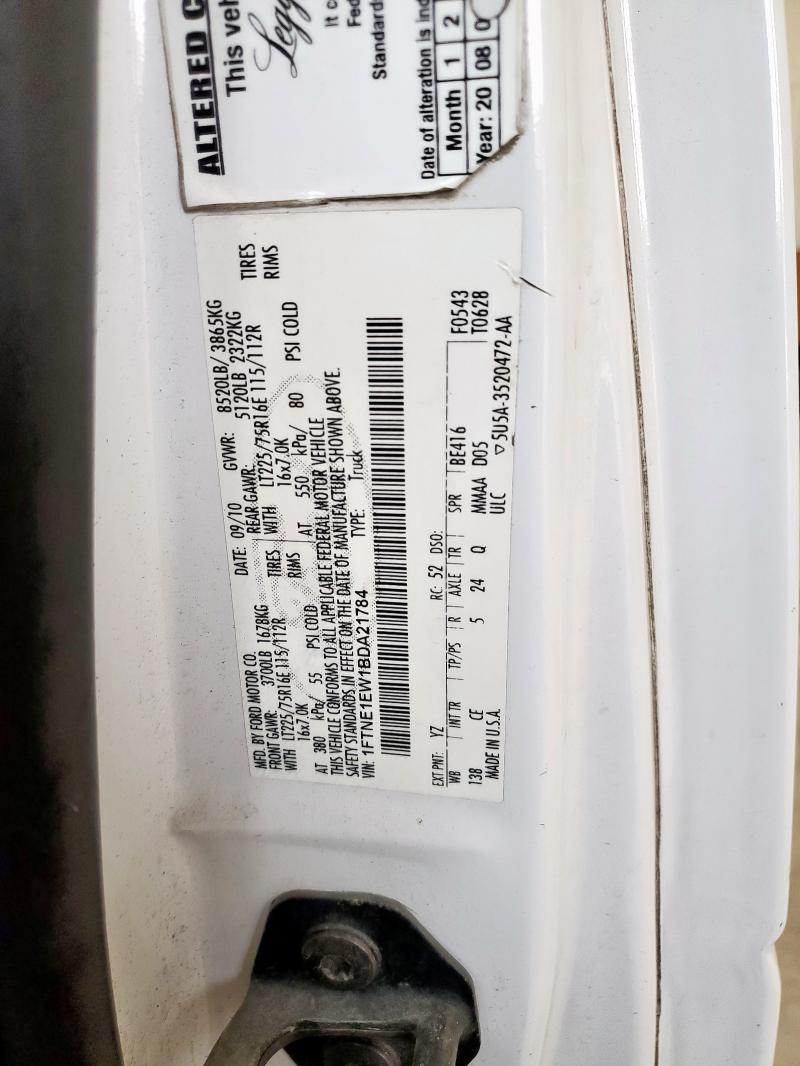 1FTNE1EW1BDA21784 - 2011 FORD ECONOLINE E150 VAN WHITE photo 13