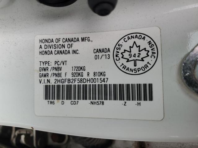 2HGFB2F58DH001547 - 2013 HONDA CIVIC LX WHITE photo 12