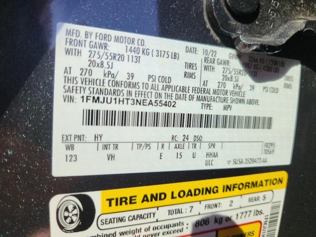 1FMJU1HT3NEA55402 - 2022 FORD EXPEDITION XLT CHARCOAL photo 13