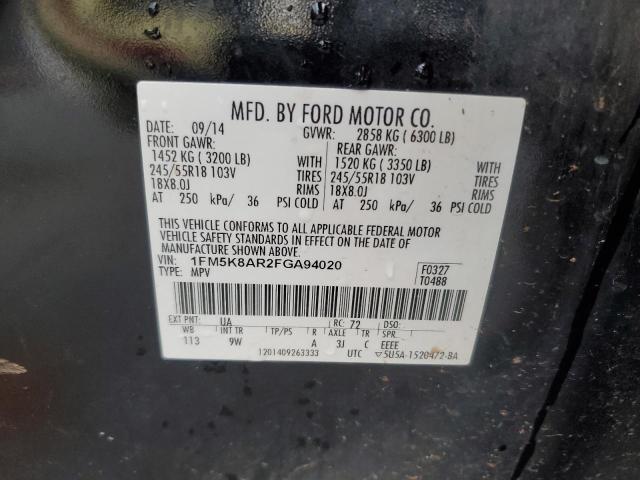 1FM5K8AR2FGA94020 - 2015 FORD EXPLORER POLICE INTERCEPTOR Qara foto 14