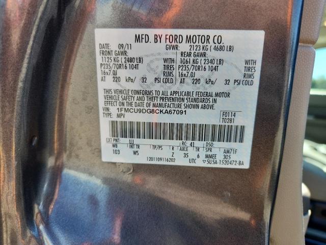 1FMCU9DG8CKA67091 - 2012 FORD ESCAPE XLT 石墨色 照片 13